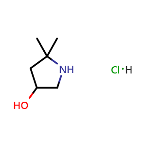 Chemical structure of 5,5-dimethylpyrrolidin-3-ol hydrochloride , CAS 1897760-26-7, AChemBlock AD277099