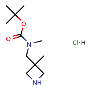 Chemical structure of tert-Butyl N-methyl-N-[(3-methylazetidin-3-yl)methyl]carbamate hydrochloride , CAS 3053111-39-7, AChemBlock AD277104