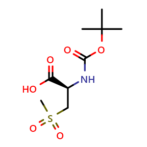Chemical structure of (2R)-2-{[(tert-butoxy)carbonyl]amino}-3-methanesulfonylpropanoic acid , CAS 143935-63-1, AChemBlock AD277109