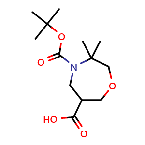 Chemical structure of 4-tert-Butoxycarbonyl-3,3-dimethyl-1,4-oxazepane-6-carboxylic acid , CAS 2770360-11-5, AChemBlock AD277112