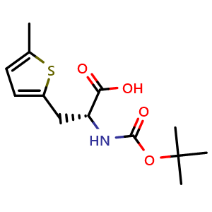 Chemical structure of (2R)-2-(tert-Butoxycarbonylamino)-3-(5-methyl-2-thienyl)propanoic acid , CAS 1998639-72-7, AChemBlock AD277128
