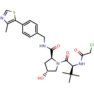 Chemical structure of (2S,4R)-1-[(2S)-2-[(2-chloroacetyl)amino]-3,3-dimethyl-butanoyl]-4-hydroxy-N-[[4-(4-methylthiazol-5-yl)phenyl]methyl]pyrrolidine-2-carboxamide , CAS 2567913-64-6, AChemBlock AD277138