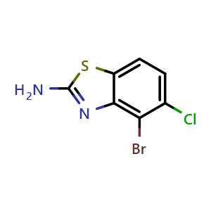 Chemical structure of 4-bromo-5-chloro-1,3-benzothiazol-2-amine , CAS 1427398-06-8, AChemBlock AD277150