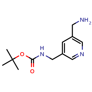 Chemical structure of tert-Butyl N-{[5-(aminomethyl)pyridin-3-yl]methyl}carbamate , CAS 1779774-22-9, AChemBlock AD277155