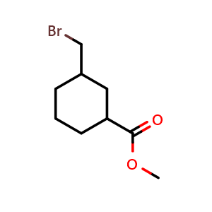 Chemical structure of Methyl 3-(bromomethyl)cyclohexanecarboxylate , CAS 1521182-35-3, AChemBlock AD277161