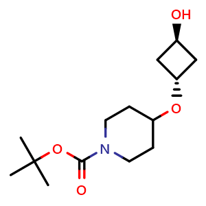 Chemical structure of tert-Butyl trans-4-(3-hydroxycyclobutoxy)piperidine-1-carboxylate , CAS 2226298-99-1, AChemBlock AD277162