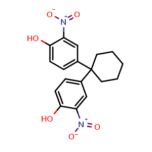 Chemical structure of 4-[1-(4-hydroxy-3-nitro-phenyl)cyclohexyl]-2-nitro-phenol , CAS 31748-34-2, AChemBlock AD277170