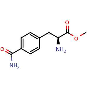Chemical structure of Methyl (2S)-2-amino-3-(4-carbamoylphenyl)propanoate , CAS 2007165-35-5, AChemBlock AD277177