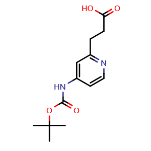 Chemical structure of 3-[4-(tert-Butoxycarbonylamino)-2-pyridyl]propanoic acid , CAS 2093275-38-6, AChemBlock AD277183