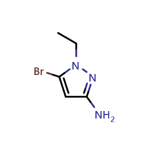Chemical structure of 5-bromo-1-ethyl-pyrazol-3-amine , CAS 2171323-79-6, AChemBlock AD277186