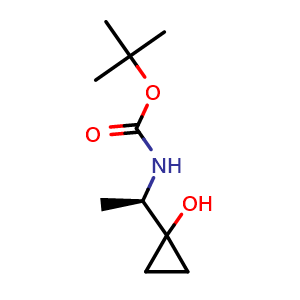 Chemical structure of tert-Butyl N-[(1R)-1-(1-hydroxycyclopropyl)ethyl]carbamate , CAS 2763887-28-9, AChemBlock AD277192