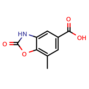Chemical structure of 7-Methyl-2-oxo-3H-1,3-benzoxazole-5-carboxylic acid , CAS 1780879-76-6, AChemBlock AD277193