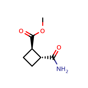 Chemical structure of methyl trans-2-carbamoylcyclobutanecarboxylate , CAS 84585-84-2, AChemBlock AD277200