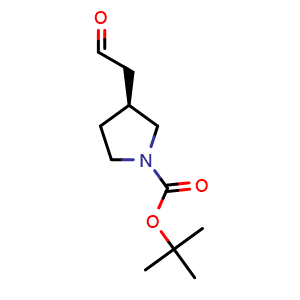 Chemical structure of tert-butyl (3S)-3-(2-oxoethyl)pyrrolidine-1-carboxylate , CAS 1374673-90-1, AChemBlock AD277202