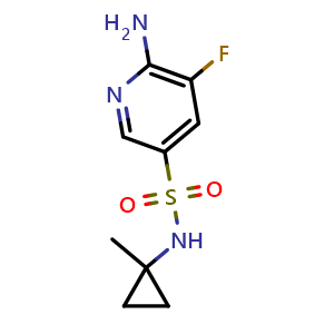 Chemical structure of 6-amino-5-fluoro-N-(1-methylcyclopropyl)pyridine-3-sulfonamide , CAS 1882366-72-4, AChemBlock AD277204