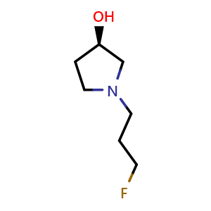 Chemical structure of (3R)-1-(3-fluoropropyl)pyrrolidin-3-ol , CAS 1568029-01-5, AChemBlock AD277205