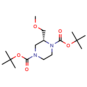 Chemical structure of Ditert-Butyl (2R)-2-(methoxymethyl)piperazine-1,4-dicarboxylate , CAS 2561529-04-0, AChemBlock AD277214