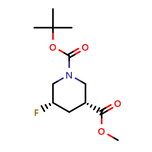 Chemical structure of O1-tert-butyl O3-methyl cis-5-fluoropiperidine-1,3-dicarboxylate , CAS 2305079-84-7, AChemBlock AD277222