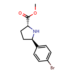 Chemical structure of Methyl (2R,5R)-5-(4-bromophenyl)pyrrolidine-2-carboxylate , CAS 2639622-29-8, AChemBlock AD277230