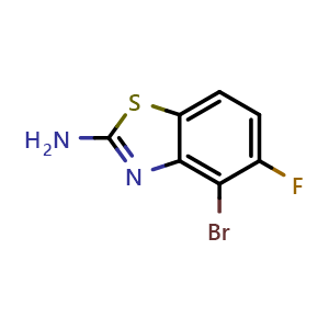 Chemical structure of 4-Bromo-5-fluoro-1,3-benzothiazol-2-amine , CAS 1427432-37-8, AChemBlock AD277233
