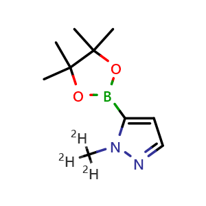 Chemical structure of 5-(4,4,5,5-Tetramethyl-1,3,2-dioxaborolan-2-yl)-1-(trideuteriomethyl)pyrazole , CAS 2308544-01-4, AChemBlock AD277234