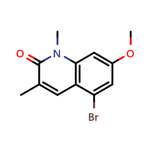 Chemical structure of 5-Bromo-7-methoxy-1,3-dimethyl-quinolin-2-one , CAS 2763823-89-6, AChemBlock AD277235
