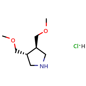 Chemical structure of trans-3,4-bis(methoxymethyl)pyrrolidine hydrochloride , CAS 2307732-23-4, AChemBlock AD277236