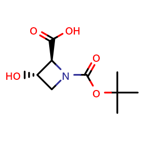 Chemical structure of (2S,3S)-1-tert-Butoxycarbonyl-3-hydroxy-azetidine-2-carboxylic acid , CAS 2940869-56-5, AChemBlock AD277244