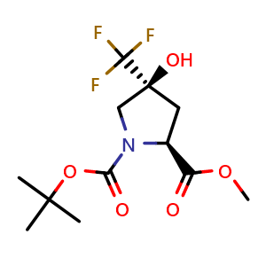 Chemical structure of O1-tert-Butyl O2-methyl (2S,4S)-4-hydroxy-4-(trifluoromethyl)pyrrolidine-1,2-dicarboxylate , CAS 470482-36-1, AChemBlock AD277254