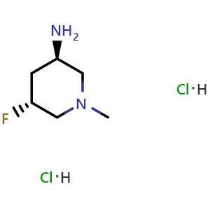 Chemical structure of (3R,5R)-5-fluoro-1-methyl-piperidin-3-amine dihydrochloride , CAS 2913572-95-7, AChemBlock AD277256