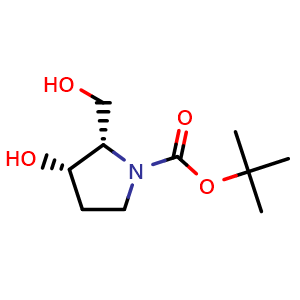 Chemical structure of tert-Butyl (2S,3S)-3-hydroxy-2-(hydroxymethyl)pyrrolidine-1-carboxylate , CAS 130193-01-0, AChemBlock AD277259