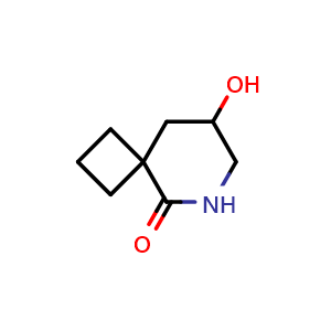 Chemical structure of 8-hydroxy-6-azaspiro[3.5]nonan-5-one , CAS 2169487-42-5, AChemBlock AD277270