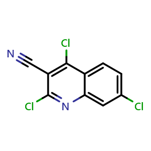 Chemical structure of 2,4,7-trichloroquinoline-3-carbonitrile , CAS 2708292-63-9, AChemBlock AD277271