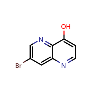 Chemical structure of 7-bromo-1,5-naphthyridin-4-ol , CAS 97267-60-2, AChemBlock AD277293