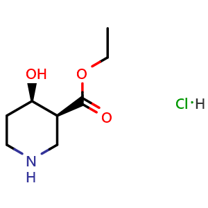 Chemical structure of Ethyl (3S,4R)-4-hydroxypiperidine-3-carboxylate hydrochloride , CAS 2922439-42-5, AChemBlock AD277294