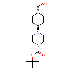 Chemical structure of tert-Butyl trans-4-[4-(hydroxymethyl)cyclohexyl]piperazine-1-carboxylate , CAS 1403676-31-2, AChemBlock AD277295