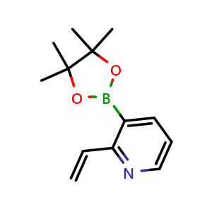 Chemical structure of 2-Ethenyl-3-(4,4,5,5-tetramethyl-1,3,2-dioxaborolan-2-yl)pyridine , CAS 2762661-51-6, AChemBlock AD277304
