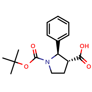 Chemical structure of (2R,3R)-1-tert-Butoxycarbonyl-2-phenyl-pyrrolidine-3-carboxylic acid , CAS 2381590-50-5, AChemBlock AD277308