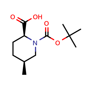 Chemical structure of (2S,5S)-1-tert-Butoxycarbonyl-5-methyl-piperidine-2-carboxylic acid , CAS 3023780-39-1, AChemBlock AD277309