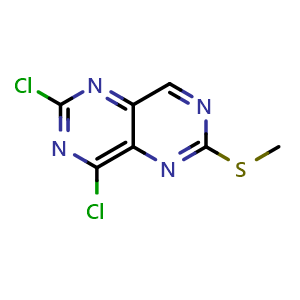 Chemical structure of 2,4-Dichloro-6-methylsulfanyl-pyrimido[5,4-d]pyrimidine , CAS 89640-89-1, AChemBlock AD277312