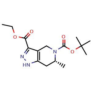 Chemical structure of O5-tert-Butyl O3-ethyl (6R)-6-methyl-1,4,6,7-tetrahydropyrazolo[4,3-c]pyridine-3,5-dicarboxylate , CAS 2171134-55-5, AChemBlock AD277330
