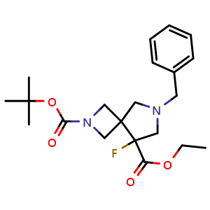 Chemical structure of O2-tert-Butyl O5-ethyl 7-benzyl-5-fluoro-2,7-diazaspiro[3.4]octane-2,5-dicarboxylate , CAS 1823806-97-8, AChemBlock AD277331