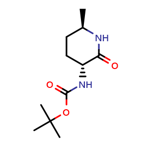 Chemical structure of tert-Butyl N-[(3R,6R)-6-methyl-2-oxopiperidin-3-yl]carbamate , CAS 2764601-75-2, AChemBlock AD277345