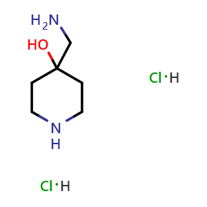 Chemical structure of 4-(Aminomethyl)piperidin-4-ol dihydrochloride , CAS 2920427-05-8, AChemBlock AD277352