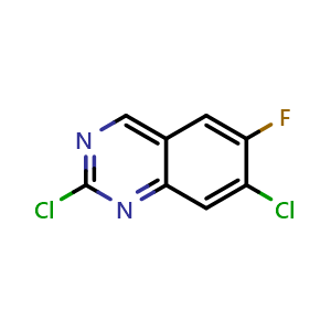 Chemical structure of 2,7-Dichloro-6-fluoroquinazoline , CAS 1512749-33-5, AChemBlock AD277355