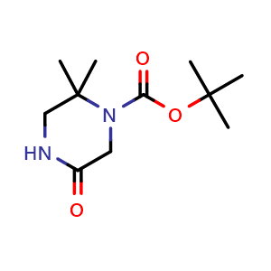 Chemical structure of tert-Butyl 2,2-dimethyl-5-oxo-piperazine-1-carboxylate , CAS 1269773-66-1, AChemBlock AD277356