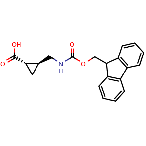 Chemical structure of (1S,2S)-2-[(9H-fluoren-9-ylmethoxycarbonylamino)methyl]cyclopropanecarboxylic acid , CAS 2196202-80-7, AChemBlock AD277361