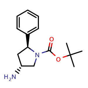 Chemical structure of tert-Butyl (2S,4R)-4-amino-2-phenyl-pyrrolidine-1-carboxylate , CAS 2361923-38-6, AChemBlock AD277362