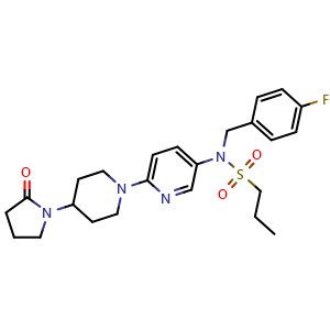 Chemical structure of N-[(4-fluorophenyl)methyl]-N-[6-[4-(2-oxopyrrolidin-1-yl)-1-piperidyl]-3-pyridyl]propane-1-sulfonamide , CAS 2374891-73-1, AChemBlock AD277375