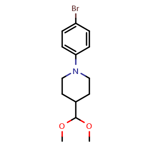 Chemical structure of 1-(4-bromophenyl)-4-(dimethoxymethyl)piperidine , CAS 2229721-53-1, AChemBlock AD277381